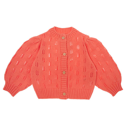 Tocoto Vintage Openwork Knit Cardigan With Flowers Pink Fluor
