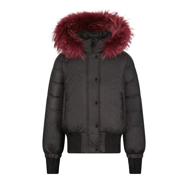 SCOTCH BONNET Teen Classic Canvas Bomber Black/Cranberry Fur 122