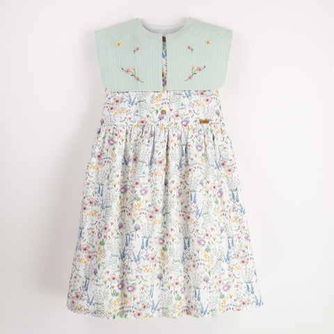 Popelin Floral Dress With Bib Collar