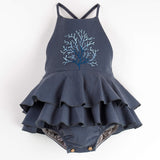 Popelin Navy Blue Coral Motif Romper Suit