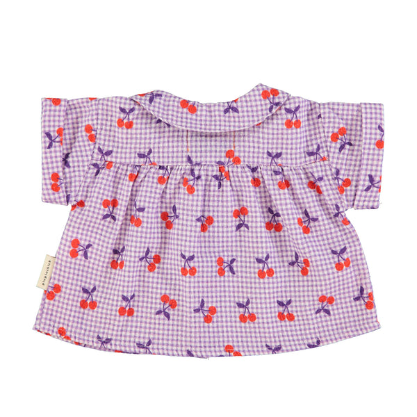 Piupiuchick Peter Pan Collar Shirt | Purple & White Checkered W/ Cherries