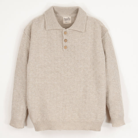 Popelin Beige Textured Knit Jersey With Knitted Collar