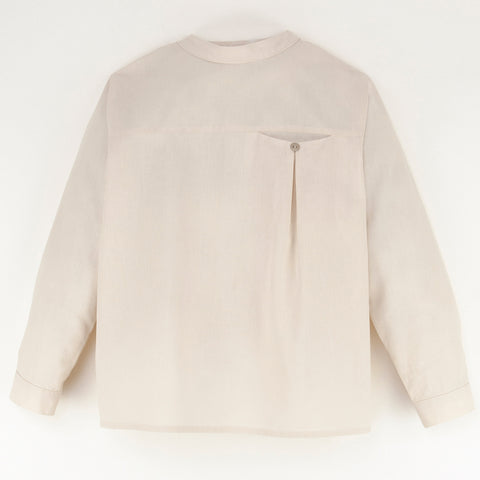 Popelin Beige Mandarin Collar Shirt