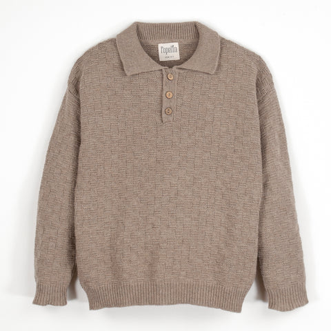 Popelin Camel Textured Knit Jersey With Knitted Collar