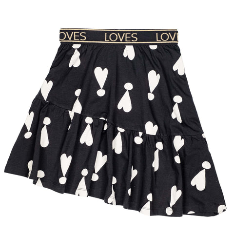 Beau Loves Black Exclamation Hearts Asymmetric Skirt