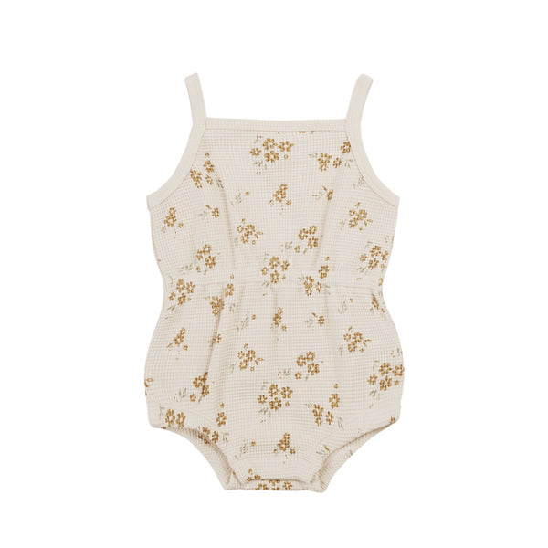 Quincy Mae Waffle Cinch Romper || Honey Flower