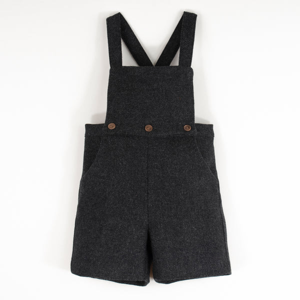 Popelin Dark Grey Woollen Long Romper Suit With Straps