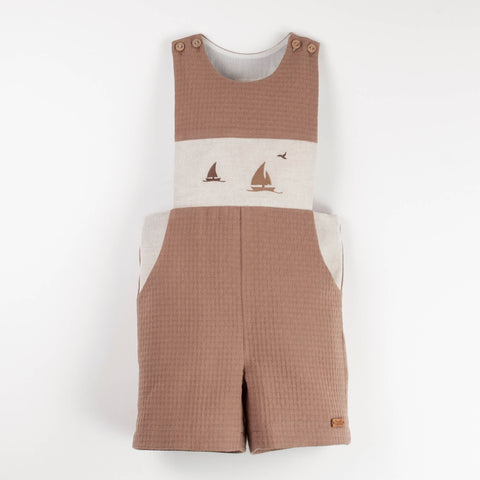 Popelin Brown Boat Motif Dungarees