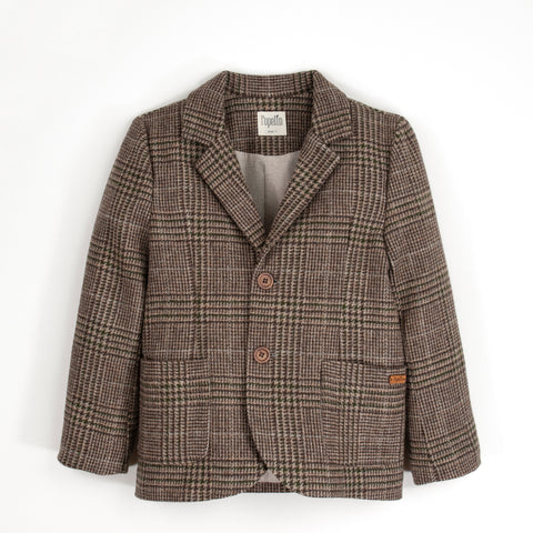 Popelin Brown Plaid Woollen Blazer With Collar