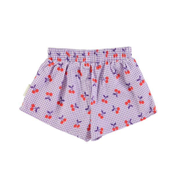 Piupiuchick Shorts | Purple & White Checkered W/ Cherries