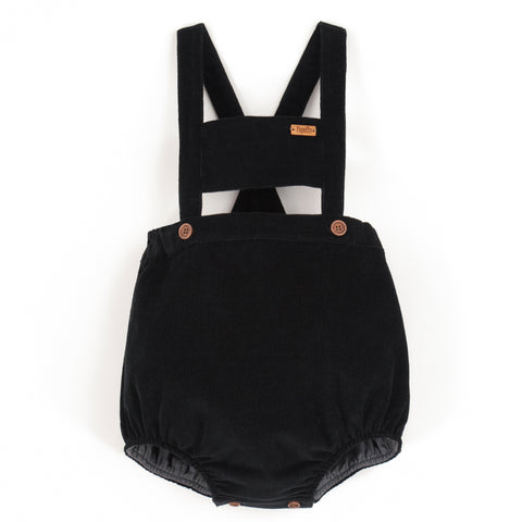 Popelin Black Corduroy Romper Suit With Bib