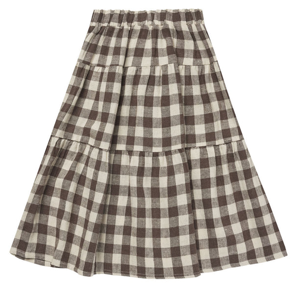 RYLEE & CRU TIERED MIDI SKIRT || CHARCOAL CHECK