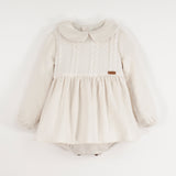 Popelin Off-White Romper Suit With Skirt And Baby Collar