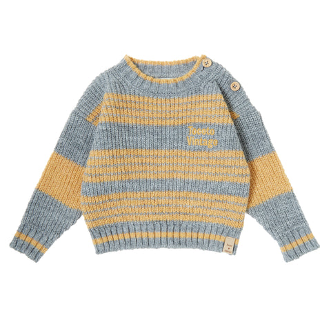 Tocoto Vintage Round Neck Striped Jersey Printed Mustard