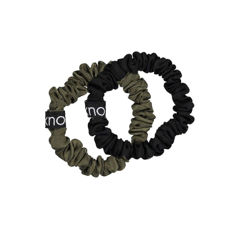 Knot Hairbands Satin Scrunchie Set // Black + Olive