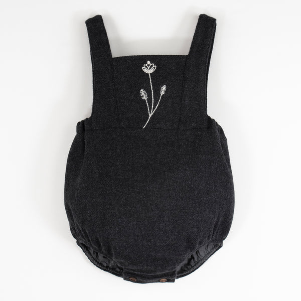 Popelin Dark Grey Woollen Romper Suit With Bib And Straps