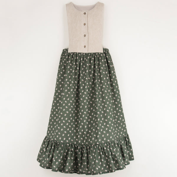 Popelin Green Floral Print Dungaree Dress