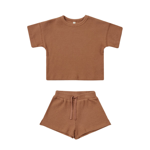 Quincy Mae Waffle Tee + Short Set || Clay