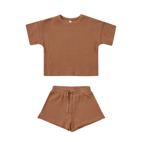 Quincy Mae Waffle Tee + Short Set || Clay