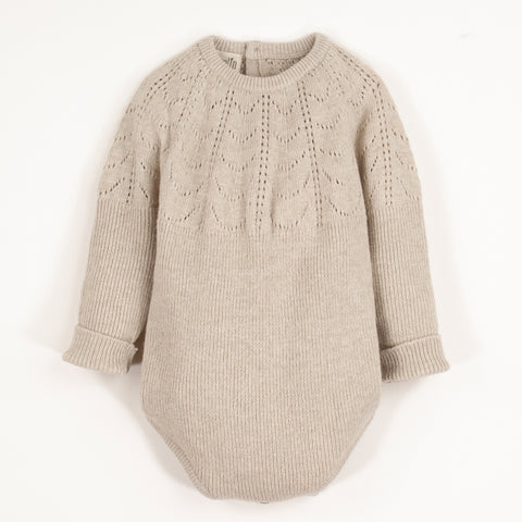 Popelin Beige Openwork Knit Romper Suit AW24