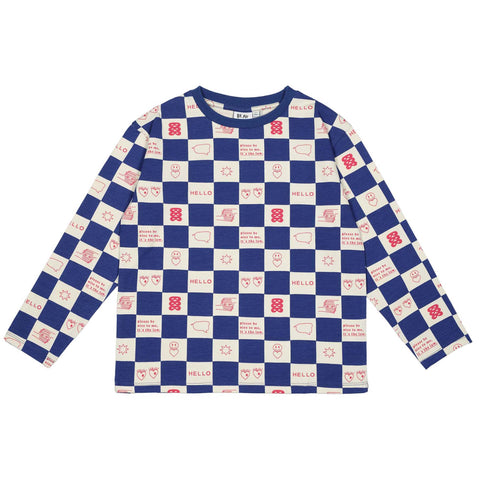 Beau Loves True Blue Comic Book Check Long Sleeve T-Shirt