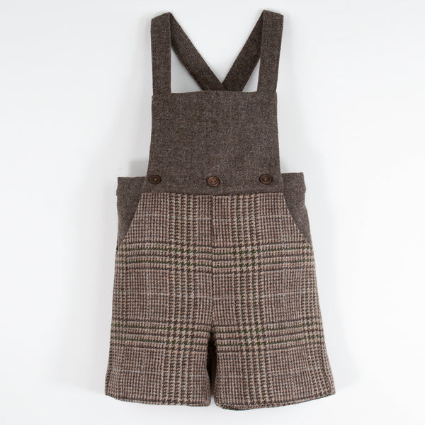 Popelin Brown Plaid Woollen Long Romper Suit With Straps