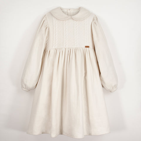 Popelin Off-White Two-Tone Dress With Baby Collar