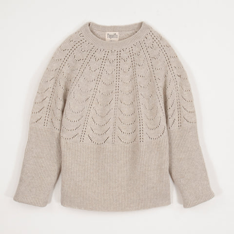 Popelin Beige Openwork Knit Jersey