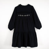 Popelin Black Dress With Embroidered Yolk