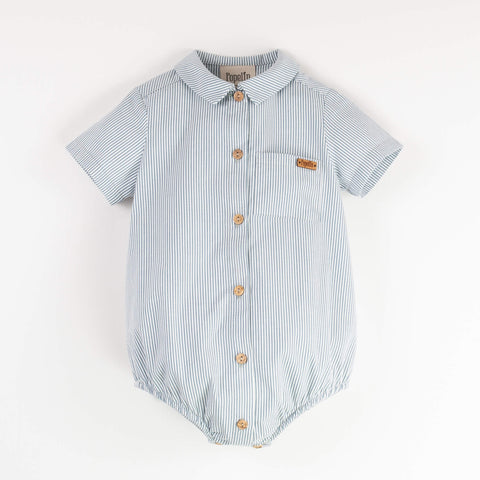 Popelin Striped Romper Suit With Shirt Collar