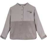 Popelin Taupe shirt in contrasting fabrics with Mandarin collar