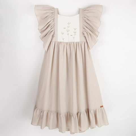 Popelin Sand Midi Dress With Frill