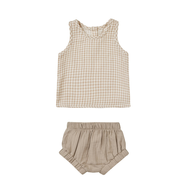 Quincy Mae Woven Tank + Short Set || Oat Gingham