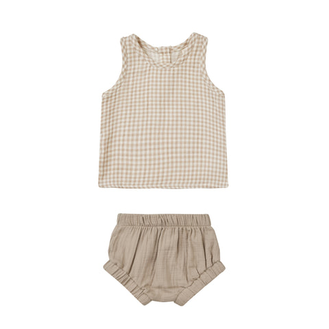 Quincy Mae Woven Tank + Short Set || Oat Gingham