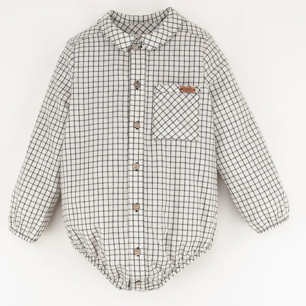 Popelin Off-White Check Shirt Romper Suit