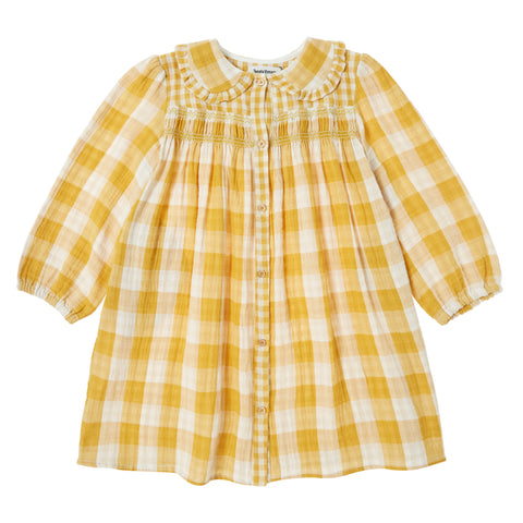 Tocoto Vintage Vichy Check Dress Buttons Mustard