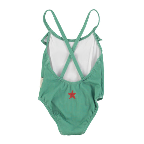 Piupiuchick Swimsuit W/ Ruffles | Green W/ Cherry Print