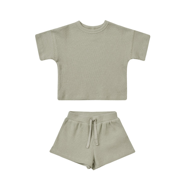 Quincy Mae Waffle Tee + Short Set || Sage