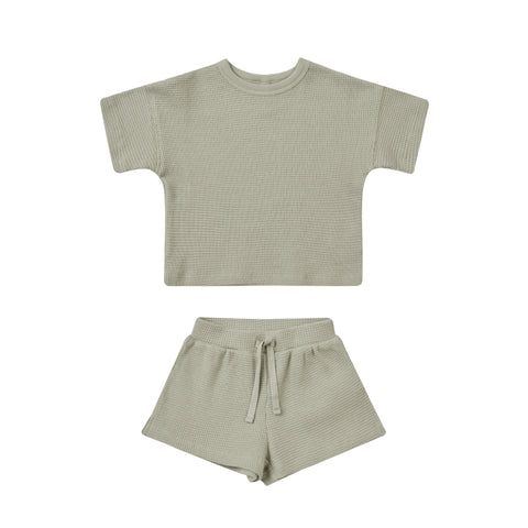 Quincy Mae Waffle Tee + Short Set || Sage