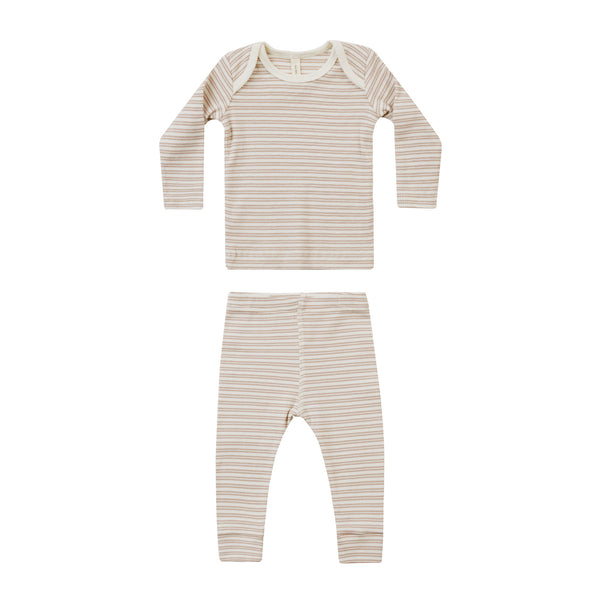 Quincy Mae Ribbed Tee + Legging Set || Oat Stripe