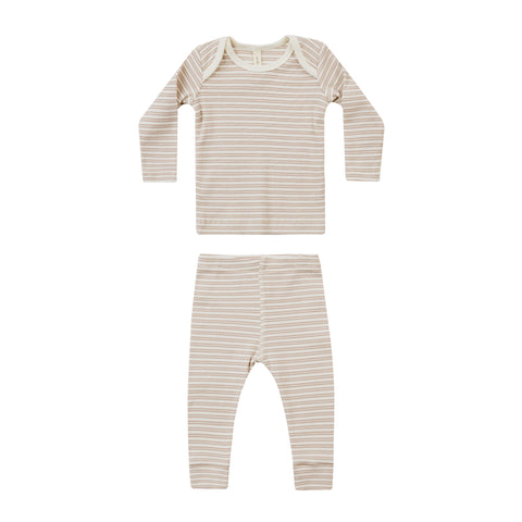 Quincy Mae Ribbed Tee + Legging Set || Oat Stripe