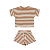 Quincy Mae Waffle Tee + Short Set || Clay Stripe