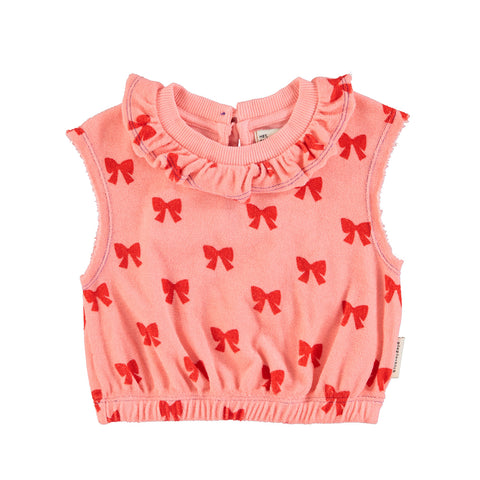 Piupiuchick Sleeveless Blouse W/ Collar | Pink W/ Red Bows