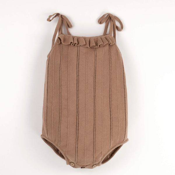 Popelin Brown Openwork Knit Romper Suit