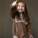 Popelin Ochre Romper Suit With Oversized Bib Collar