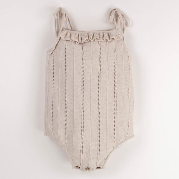 Popelin Beige Openwork Knit Romper Suit