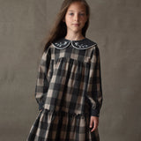 Popelin Taupe Check Dress With Embroidered Collar