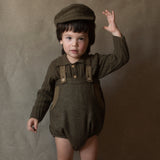 Popelin Green Woollen Romper Suit With Bib And Straps