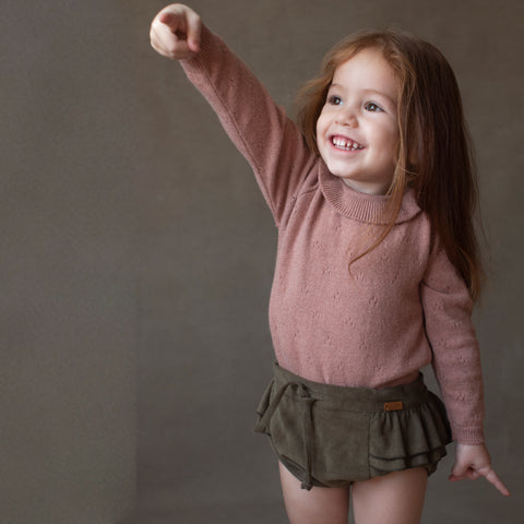 Popelin Dusty Pink Knitted Romper Suit With Frilled Collar