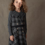 Popelin Grey Check Woollen Dress With Pleats